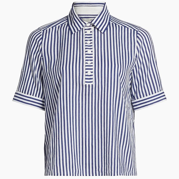 Frame The Snap Polo Striped Blue and White Top size M - Picture 12 of 13